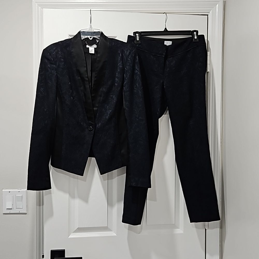 Cache Pantsuit Navy Blue Filigree Pattern